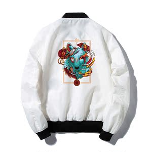 狼头秋季衣服飞行员夹克 男女同款bf潮流风加大码棒球服潮牌外套
