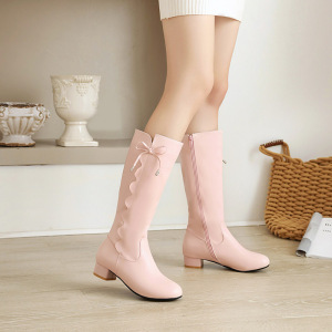 女童长靴子2021秋冬儿童高筒靴女孩白色演出鞋高跟中大童公主皮靴