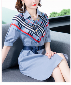 女装知性京东购物商城官网浪漫印花收腰衬衫连衣裙2022夏季新款