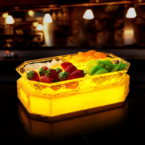 酒吧led发光果盘ktv专用冰纹冰封连盘四六分格水果盘清吧小吃碟