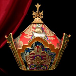 毗卢帽尼泊尔进口藏传五佛冠法衣喇嘛帽子法师金黄唐僧帽法师高档