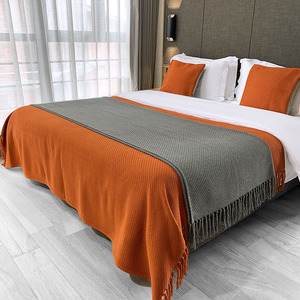 板房橙色针织搭毯流苏搭巾沙发床尾毯高端民宿酒店床旗橘色床围巾