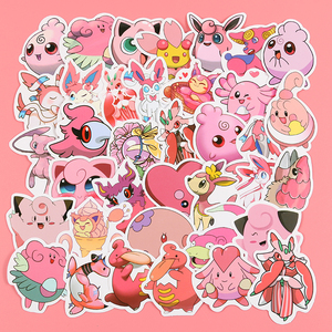 50张粉色精灵宝可梦行李箱贴纸 神奇宝贝动漫贴画防水装饰创意贴