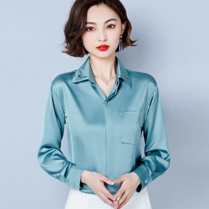 真丝衬衫女2022春秋新款减龄宽松休闲百搭上衣妈妈职业长袖衬衣