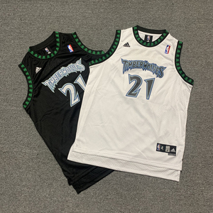 森林狼 kg加内特复古球衣黑色sw刺绣青年版篮球服背心