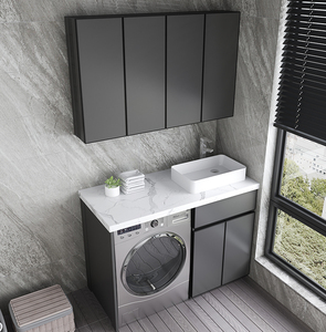 阳台洗衣柜组合洗烘干双机位一体柜简约现代台上盆定制切角洗漱台