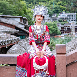 苗族服装女少数民族服饰成人湘西苗寨舞台演出服写真旅拍吊带长裙