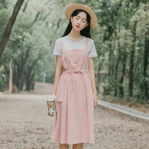 仙女裙可盐可甜连衣裙初夏女装小清新两件套甜美夏穿搭学生套装女