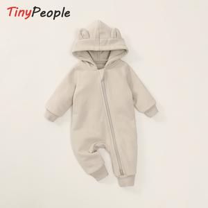 tinypeople婴儿衣服春秋加厚可爱连体衣1岁宝宝拉链连帽外出爬服