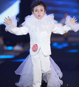 000人付款淘宝薇设计中国风青花瓷夸张男童模礼服总决赛礼服名族风