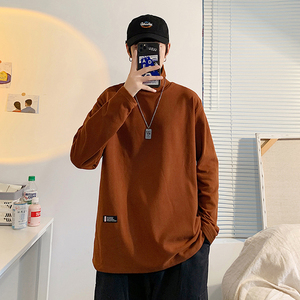 咖啡棕色高领卫衣男春秋vintage复古莫兰迪色长袖打底内搭t恤上衣