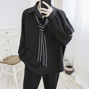 英伦雅痞禁欲系男装ins痞帅长袖衬衫男高级感垂感日系黑衬衣外套