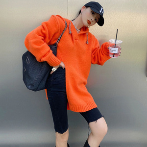 开叉卫衣女宽松橙色