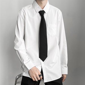 白色长袖衬衫男情侣套装宽松dk领带衬衣潮流韩版班服毕业衣服衬衫