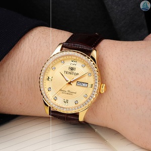 天陀男士手表全自动女机械表双日历防水金表情侣夜光机械表男