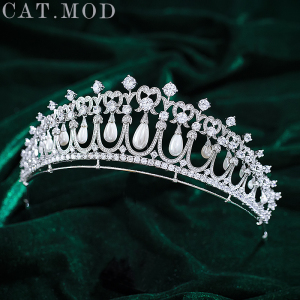 摩登猫高端王室戴安娜王妃王冠珍珠泪新娘结婚皇冠大气婚纱头饰
