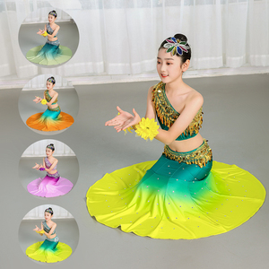 新款儿童傣族舞蹈演出服女童傣族孔雀舞包臀鱼尾裙少儿民族表演服