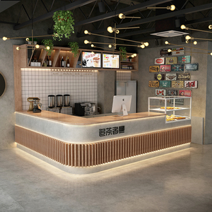奶茶店吧台收银台实木水吧圆弧转角烘焙店前台吧酒轻奢甜品店定制
