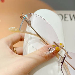 天鹅钻石切边无框眼镜女可配有度数近视眼睛框架防蓝光变色镜框 1