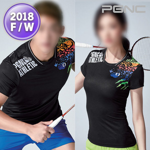 韩国代购PGNC佩吉酷羽毛球服男女清仓不对称速干透气运动短袖T恤