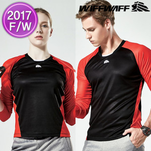 韩国代购WIFFWAFF维夫瓦夫羽毛球服折扣男女速干拼色运动长袖T恤