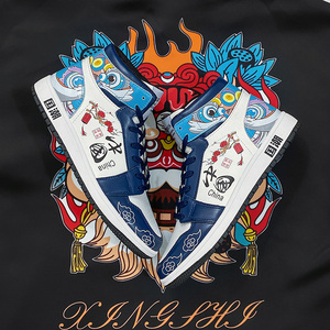 乔丹青年中国风醒狮国潮涂鸦男鞋aj高帮空军一号板鞋篮球运动休闲