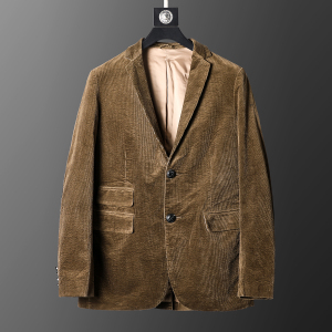 早春季 高档复古焦糖咖喝色灯芯绒料 男士厚款休闲便服单西西服