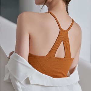 纯棉吊带女夏带胸垫上衣个性挂脖背心防走光美背内衣短款露脐抹胸