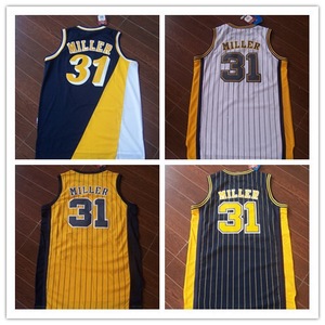 步行者队31号雷吉米勒球衣 三色拼 复古网眼洞布刺绣篮球服上衣