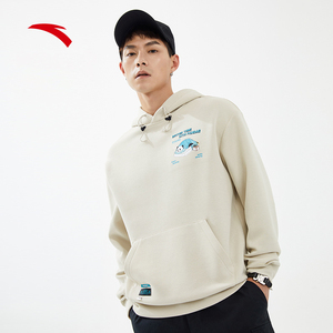安踏熊猫连帽卫衣男2021年秋季新款休闲宽松潮流长袖套头时尚上衣