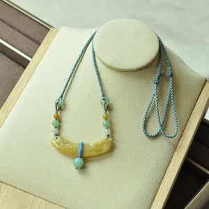 xk57细润冰黄翡满黄仿古龙凤玉璜天然缅甸a货翡翠手编设计锁骨链