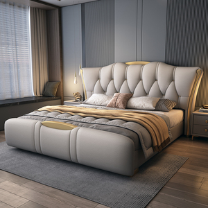 现代简约真皮床轻奢主卧大床1.8m双人床2米x2.2高端豪华软包婚床