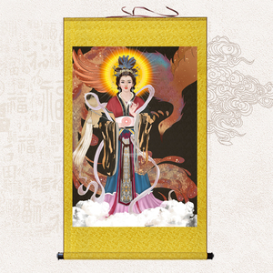 高清泰山奶奶神像供奉挂画泰山泰山老母丝绸卷轴碧霞元君画像包邮