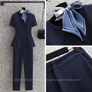 空姐职业套装女新款夏短袖西装美容院前台工作服高端养生馆工服