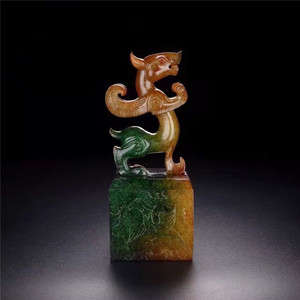 精品高古汉代和田玉螭龙印章摆件老玉和田玉龙玉玺把玩件古玉龙章