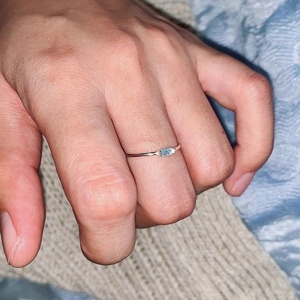 韩国 925银 开口戒冰海蓝色锆石小方钻极细细圈戒指钻戒指环