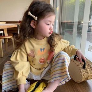 韩系韩国童装女童卫衣2024儿童洋气新款卡通印花套头长袖上衣喇叭
