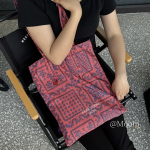 mooni韩国小众设计复古撞色单肩包大容量缎面手提布包托特方巾包