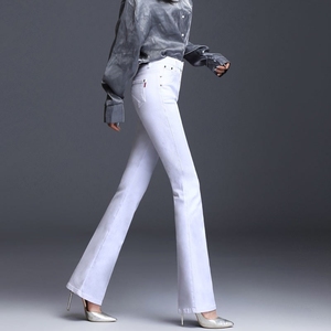 白色喇叭裤女高腰牛仔裤微喇显瘦2021年新款直筒小嗽叭春秋款裤子