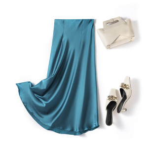 重磅真丝绸缎面半身裙2女夏季桑蚕丝纯色高腰包臀鱼尾a字裙长裙