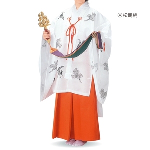 日本正统巫女服松鹤纹千早和服白衣手工单衣白色纯色宽松万圣节