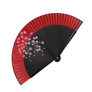 日本女士绢布折扇梅花折叠扇子竹质扇骨 长度约21cm
