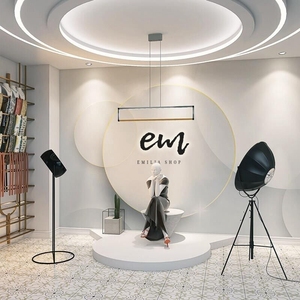 公司直播间背景墙纸装饰高级感前台logo造型服装店男女装壁纸墙布