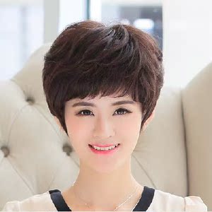逼真阿姨假发 中老年真发女士短发蓬松发型中年妈妈短卷发假发套