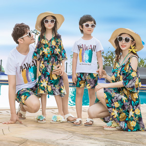 沙滩情侣装夏装蜜月度假三亚云南旅游穿搭一家三口亲子套装母女装