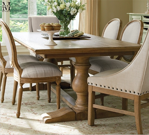 欧式实木大板长条桌美式乡村复古餐桌椅组合原木做旧简约会议茶桌