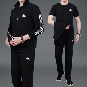 阿迪达斯男士运动休闲运动套装春秋季品牌中老年人跑步运动服爸爸