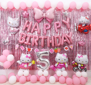 hello kitty凯蒂猫铝膜气球装饰1宝宝生日快乐笑脸拱门派对背景墙