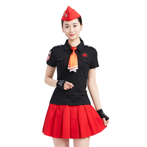 水兵舞蹈服装夏季2018新款翻领短袖棉t恤广场舞女装上衣演出服