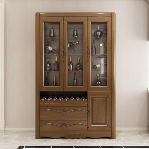 中式实木酒柜两门三门橡木多功能储物柜客厅餐边柜玻璃展示高酒柜